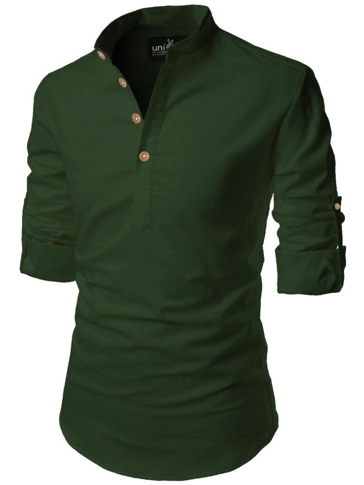     			UNI VIBE Green Cotton Blend Men's Shirt Style Kurta ( Pack of 1 )