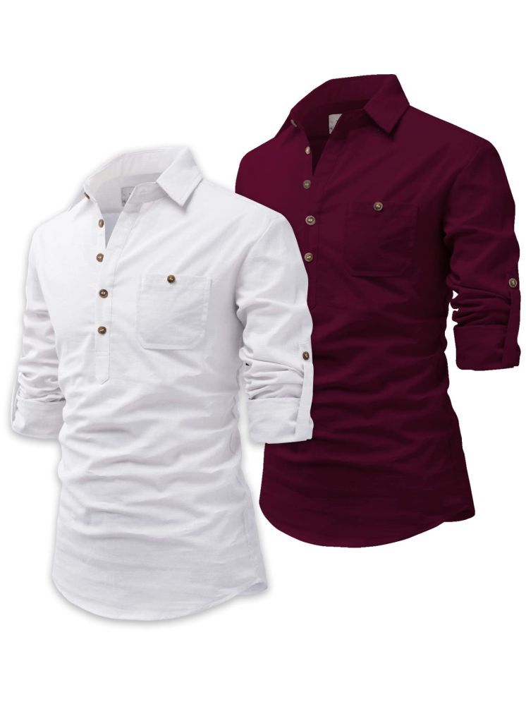     			UNI VIBE Maroon Cotton Blend Men's Shirt Style Kurta ( Pack of 2 )