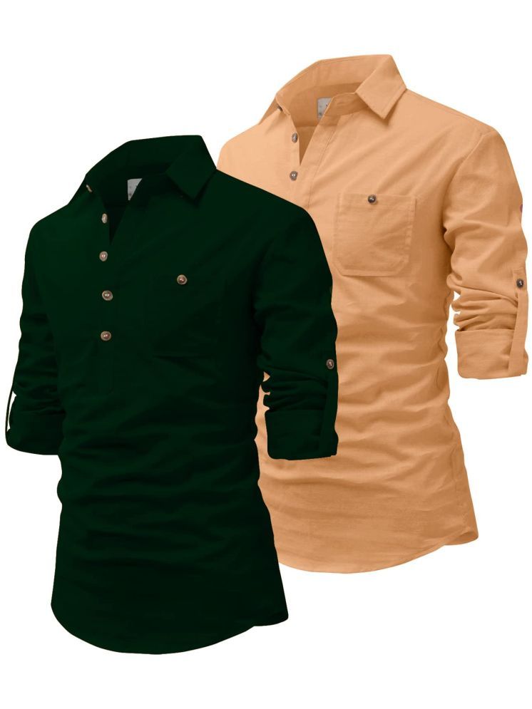     			Vida Loca Dark Green Cotton Blend Men's Shirt Style Kurta ( Pack of 2 )