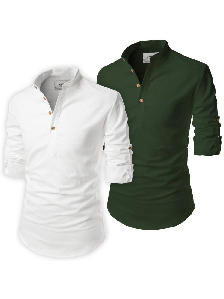     			Vida Loca Military Green Cotton Blend Men's Shirt Style Kurta ( Pack of 2 )