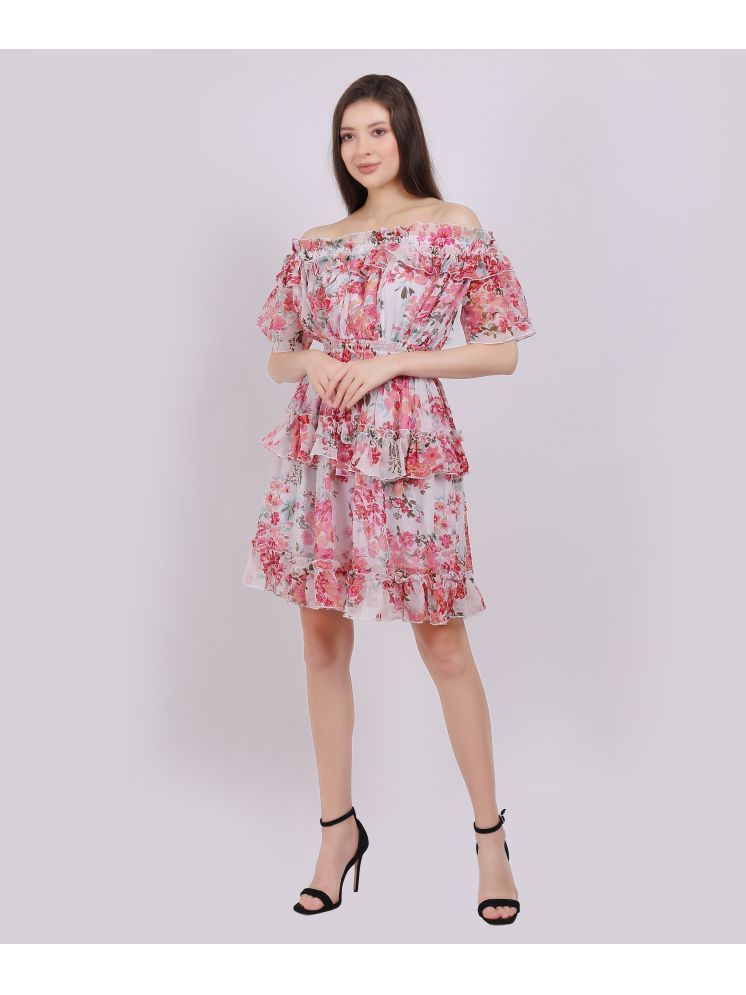     			aumbe Chiffon Printed Above Knee Women's A-line Dress - Pink ( Pack of 1 )