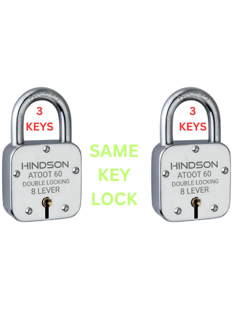     			Certainly! Here’s a product name for Amazon that highlights the key features:  **"HINDSON Atoot 60mm High-Security Padlock with Steel Hardened Shackle, Double Locking & 8 Lever Mechanism – Rust-Resistant Silver Finish with 3 Keys