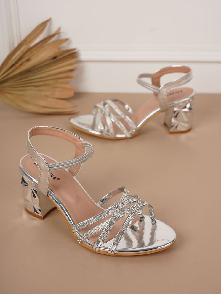     			IKAGI Silver Women's Sandal Heels