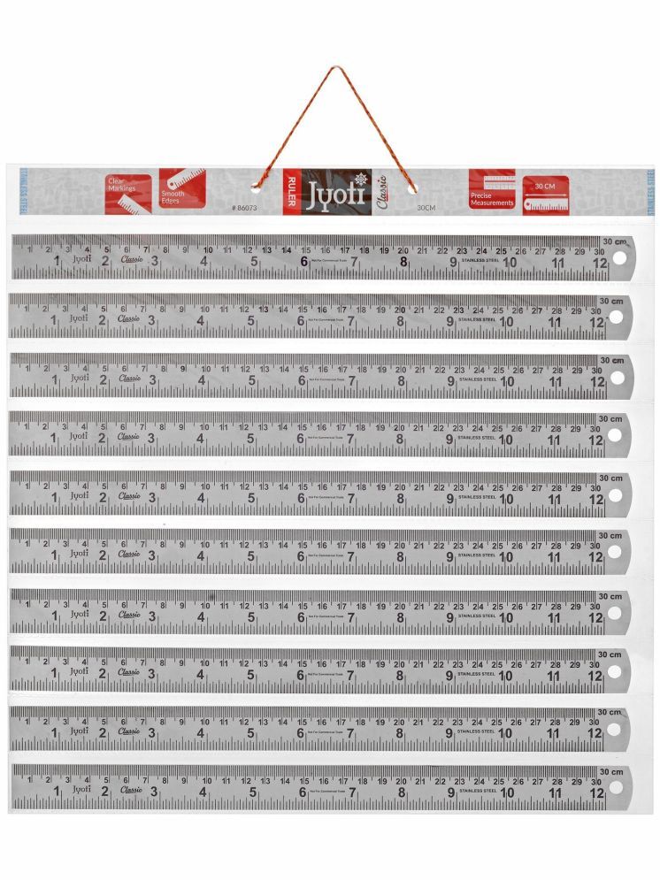     			Jyoti Ruler/Scale - Classic (10 Pieces of Size 30cm of Stainless Steel) Imperial & Metric Measurements, Double Sided, Straight Edges, Measuring Tool for Architects, Engineers, Students - Pack of 10