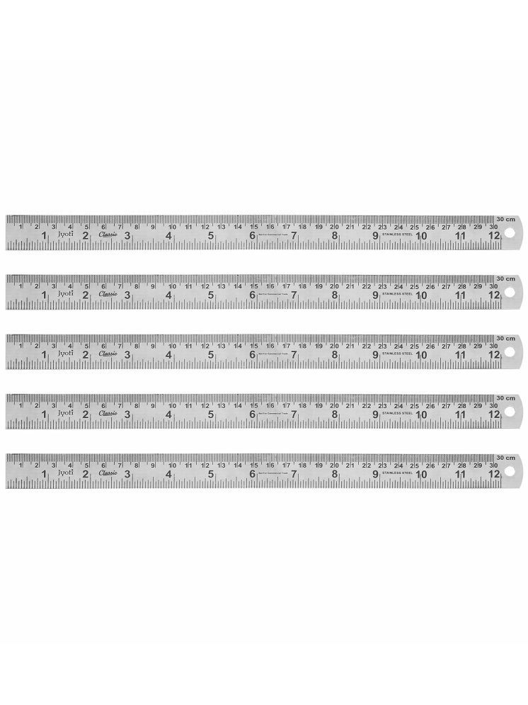     			Jyoti Ruler/Scale - Prime (5 Pieces of Size 30cm of Stainless Steel) Imperial & Metric Measurements, Double Sided, Straight Edges, Measuring Tool for Architects, Engineers, and Students - Pack of 5