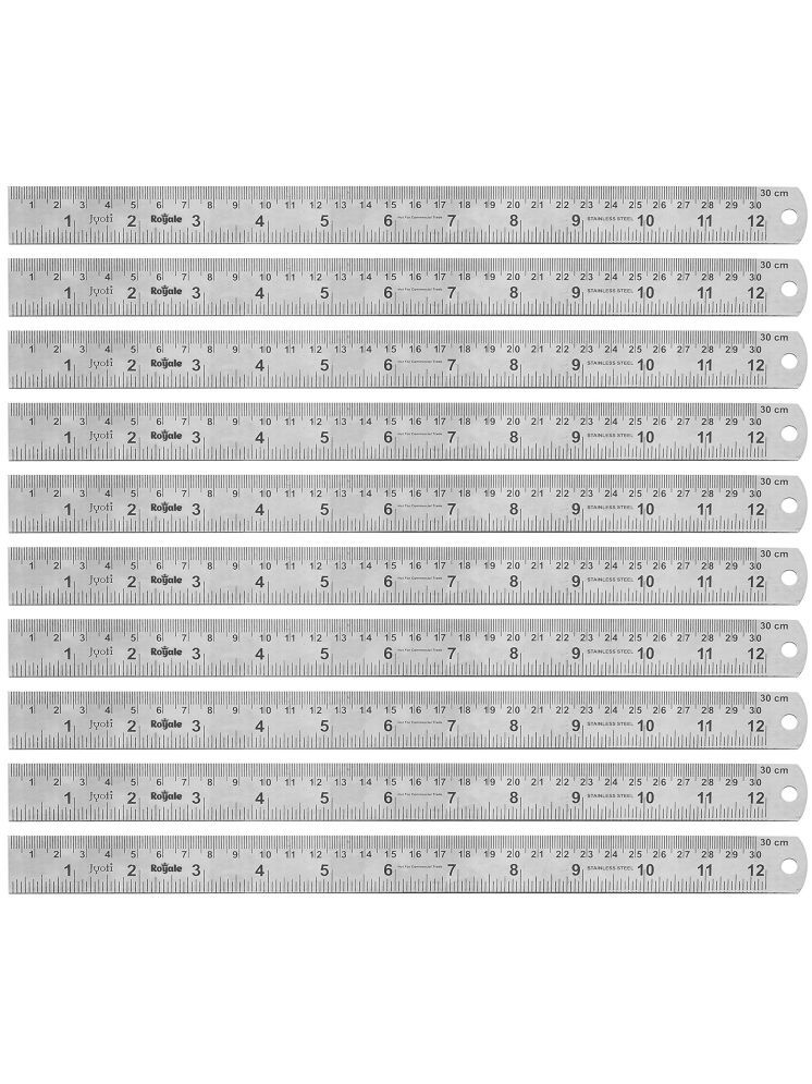     			Jyoti Ruler/Scale - Royale (10 Pieces of Size 30cm of Stainless Steel) Imperial & Metric Measurements, Double Sided, Straight Edges, Measuring Tool for Architects, Engineers, and Students - Pack of 10