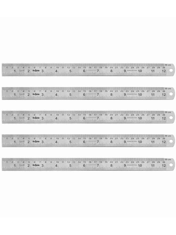     			Jyoti Ruler/Scale - Royale (5 Pieces of Size 30cm of Stainless Steel) Imperial & Metric Measurements, Double Sided, Straight Edges, Measuring Tool for Architects, Engineers, and Students - Pack of 5