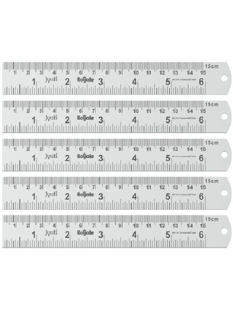     			Jyoti Ruler/Scale - Royale (5 Pieces of Size 15cm of Stainless Steel) Imperial & Metric Measurements, Double Sided, Straight Edges, Measuring Tool for Architects, Engineers, and Students - Pack of 5