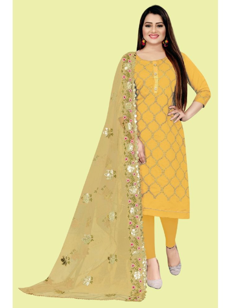     			Lady Shopi Unstitched Chanderi Embroidered Dress Material - Yellow ( Pack of 1 )