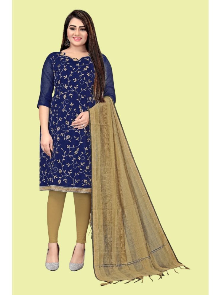     			Lady Shopi Unstitched Chanderi Embroidered Dress Material - Navy Blue ( Pack of 1 )