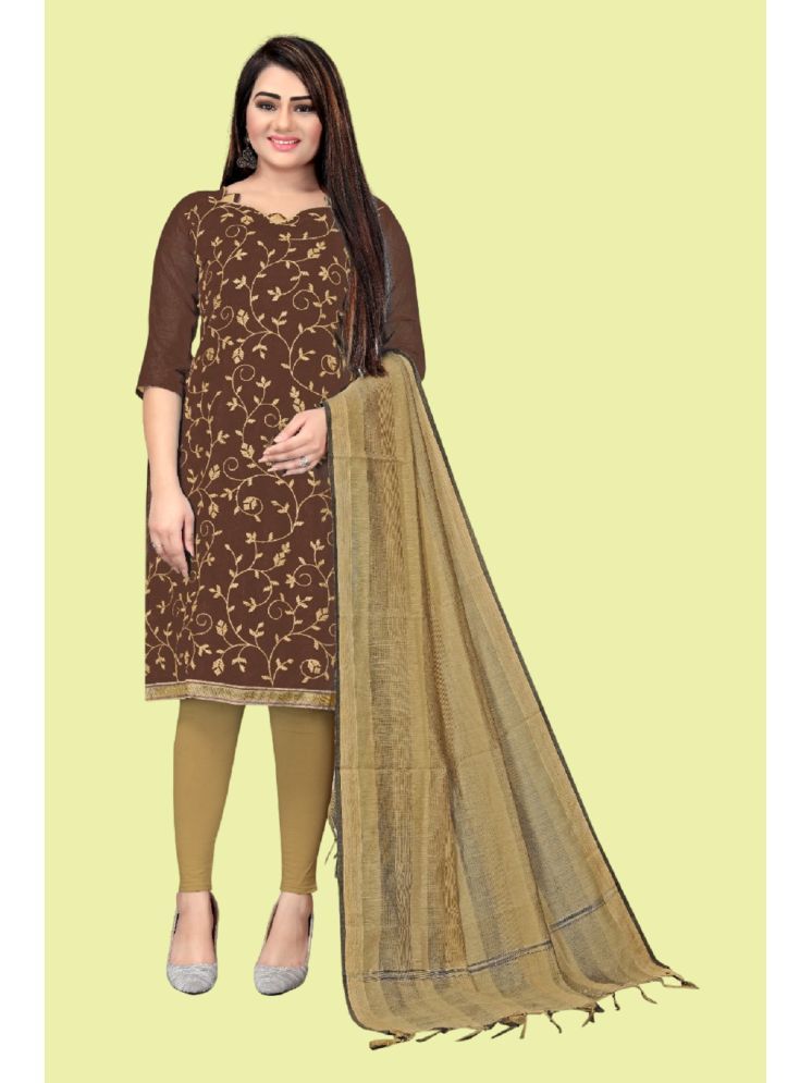     			Lady Shopi Unstitched Chanderi Embroidered Dress Material - Coffee ( Pack of 1 )