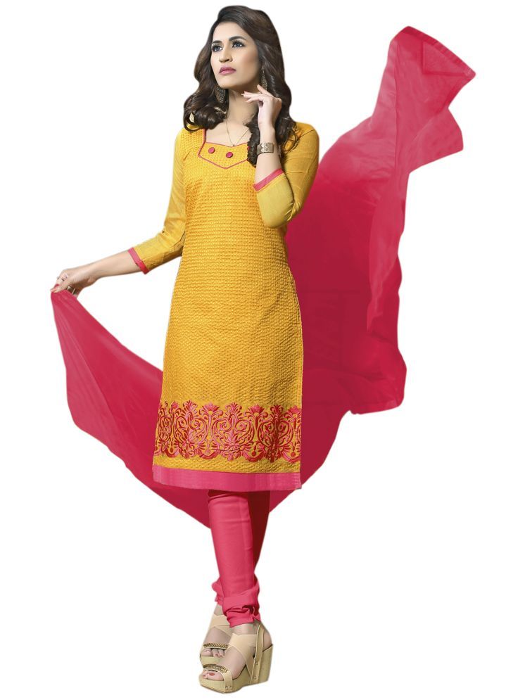     			Lady Shopi Unstitched Chanderi Embroidered Dress Material - Yellow ( Pack of 1 )