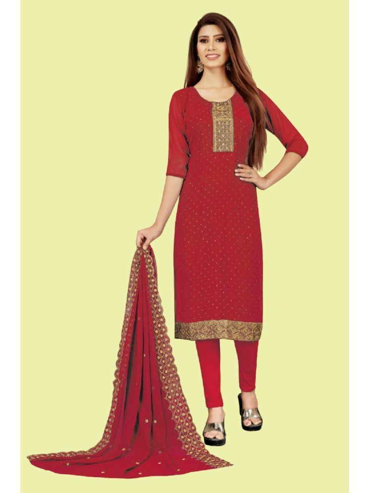     			Lady Shopi Unstitched Georgette Embroidered Dress Material - Red ( Pack of 1 )