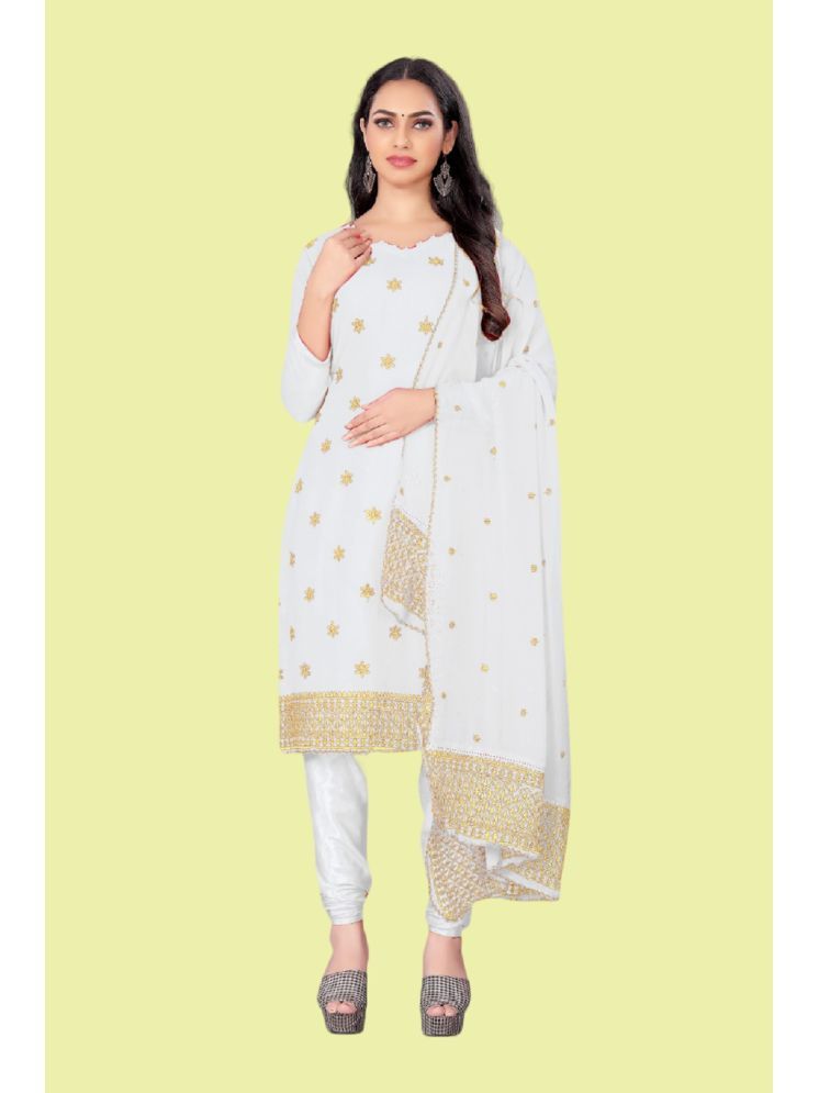     			Lady Shopi Unstitched Georgette Embroidered Dress Material - White ( Pack of 1 )