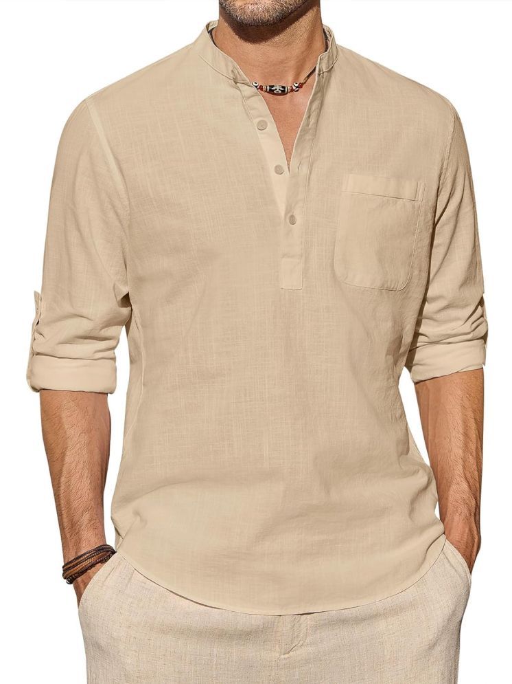     			TrendiVastra Beige Cotton Blend Men's Shirt Style Kurta ( Pack of 1 )