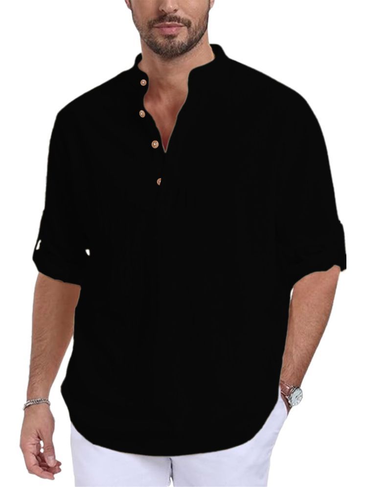     			TrendiVastra Black Cotton Blend Men's Shirt Style Kurta ( Pack of 1 )