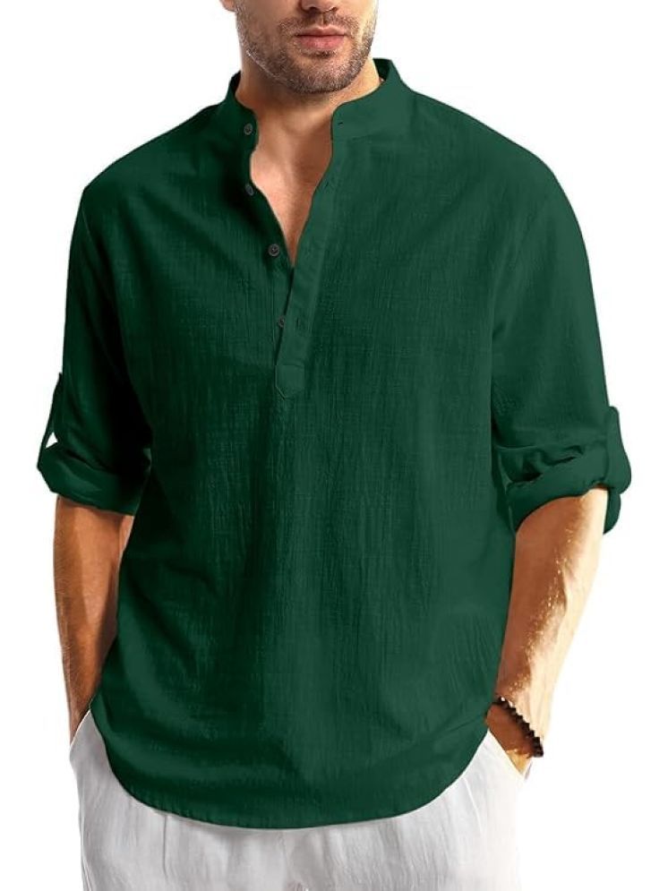     			TrendiVastra Green Cotton Blend Men's Shirt Style Kurta ( Pack of 1 )