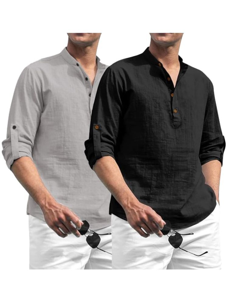     			TrendiVastra Grey Cotton Blend Men's Shirt Style Kurta ( Pack of 2 )