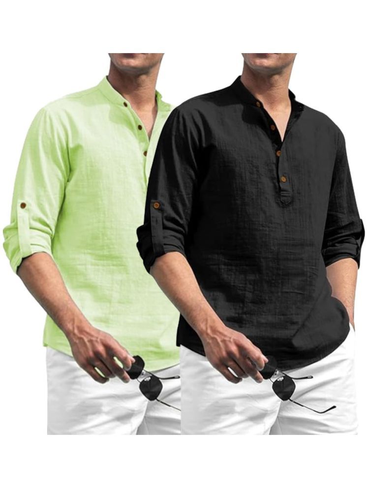     			TrendiVastra Light Green Cotton Blend Men's Shirt Style Kurta ( Pack of 2 )