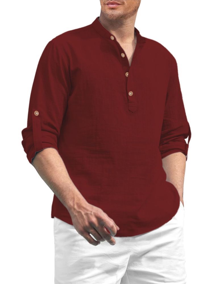     			TrendiVastra Maroon Cotton Blend Men's Shirt Style Kurta ( Pack of 1 )