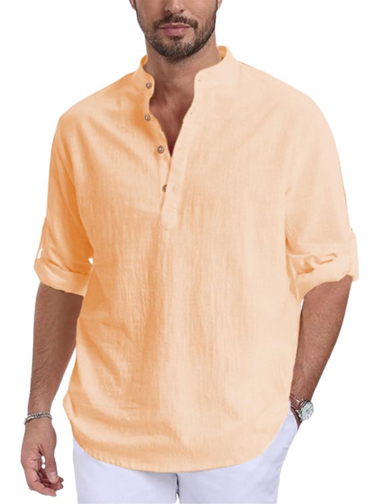     			TrendiVastra Orange Cotton Blend Men's Shirt Style Kurta ( Pack of 1 )