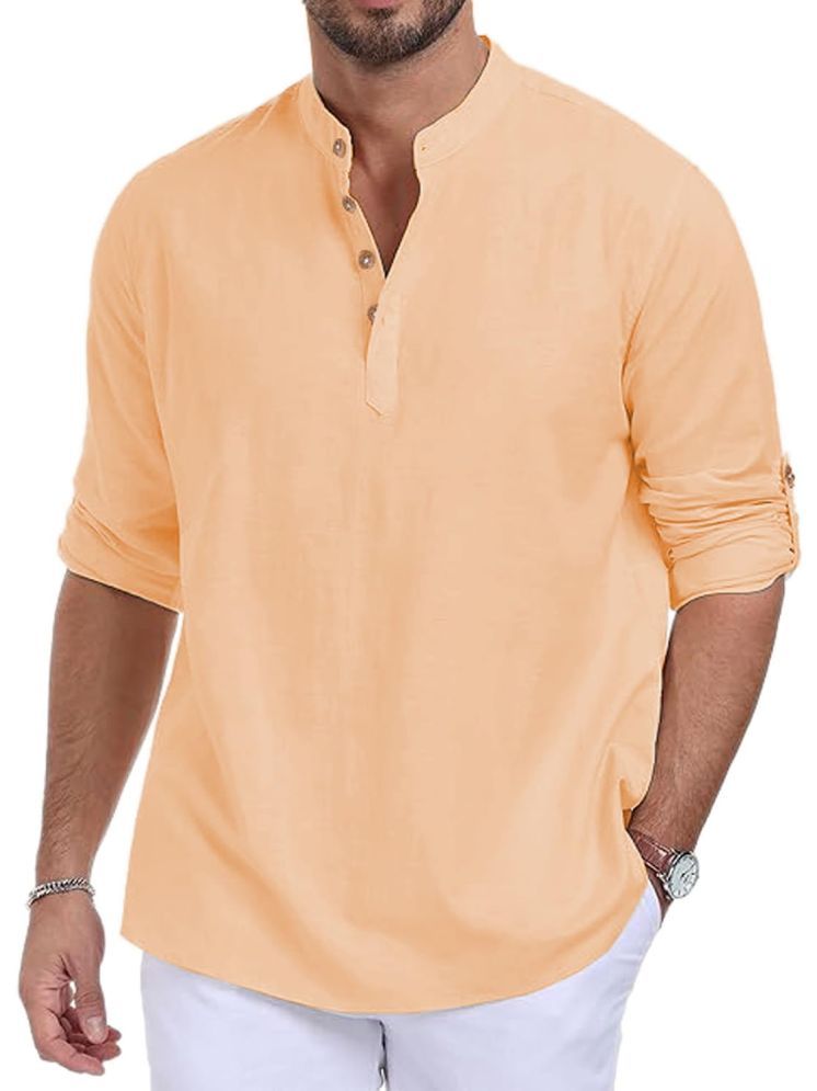     			TrendiVastra Orange Cotton Blend Men's Shirt Style Kurta ( Pack of 1 )