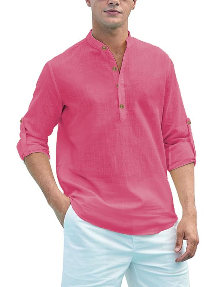     			TrendiVastra Pink Cotton Blend Men's Shirt Style Kurta ( Pack of 1 )