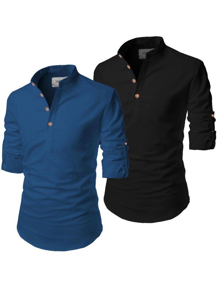     			UNI VIBE Dark Indigo Cotton Blend Men's Shirt Style Kurta ( Pack of 2 )