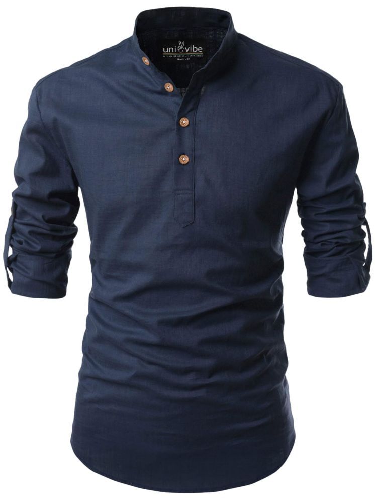     			UNI VIBE Navy Blue Cotton Blend Men's Shirt Style Kurta ( Pack of 1 )