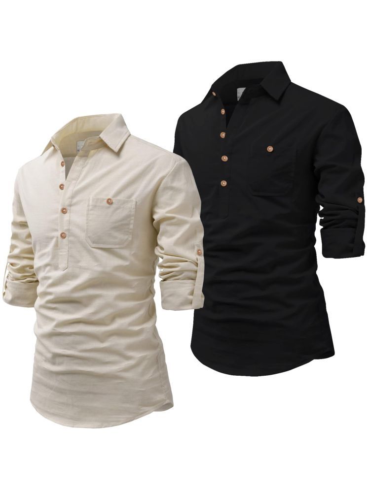     			Vida Loca Beige Cotton Blend Men's Shirt Style Kurta ( Pack of 2 )