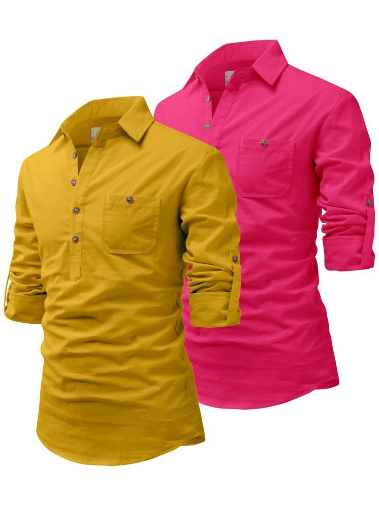     			Vida Loca Dark Pink Cotton Blend Men's Shirt Style Kurta ( Pack of 2 )