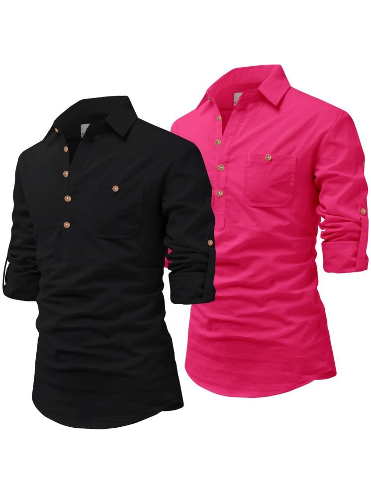     			Vida Loca Dark Pink Cotton Blend Men's Shirt Style Kurta ( Pack of 2 )