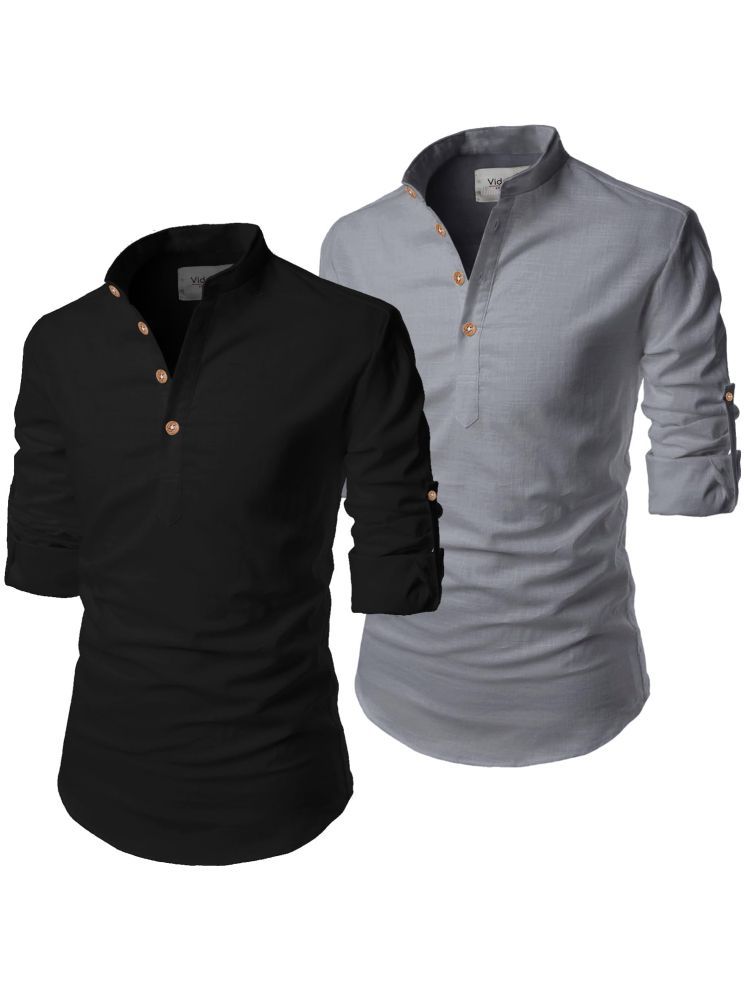     			Vida Loca Grey Cotton Blend Men's Shirt Style Kurta ( Pack of 2 )