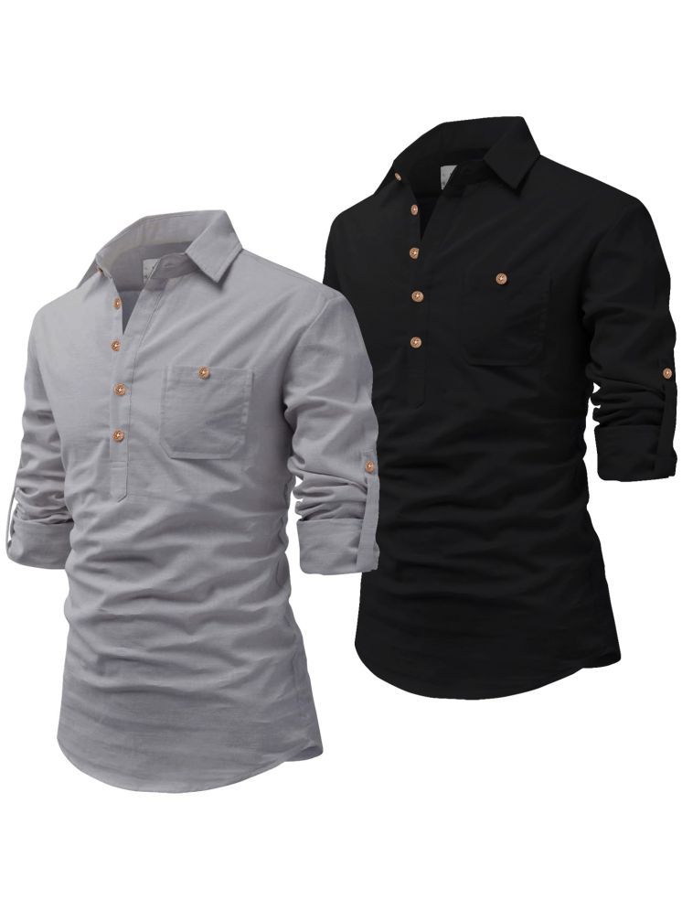     			Vida Loca Light Grey Cotton Blend Men's Shirt Style Kurta ( Pack of 2 )