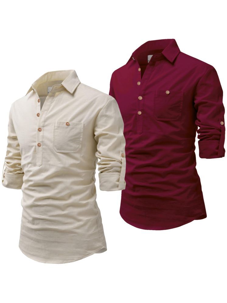     			Vida Loca Maroon Cotton Blend Men's Shirt Style Kurta ( Pack of 2 )