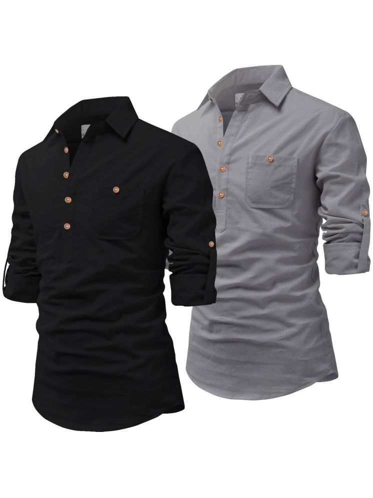     			Vida Loca Medium Grey Cotton Blend Men's Shirt Style Kurta ( Pack of 2 )