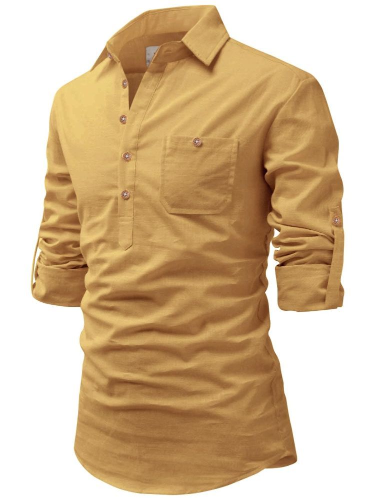     			Vida Loca Mustard Cotton Blend Men's Shirt Style Kurta ( Pack of 1 )