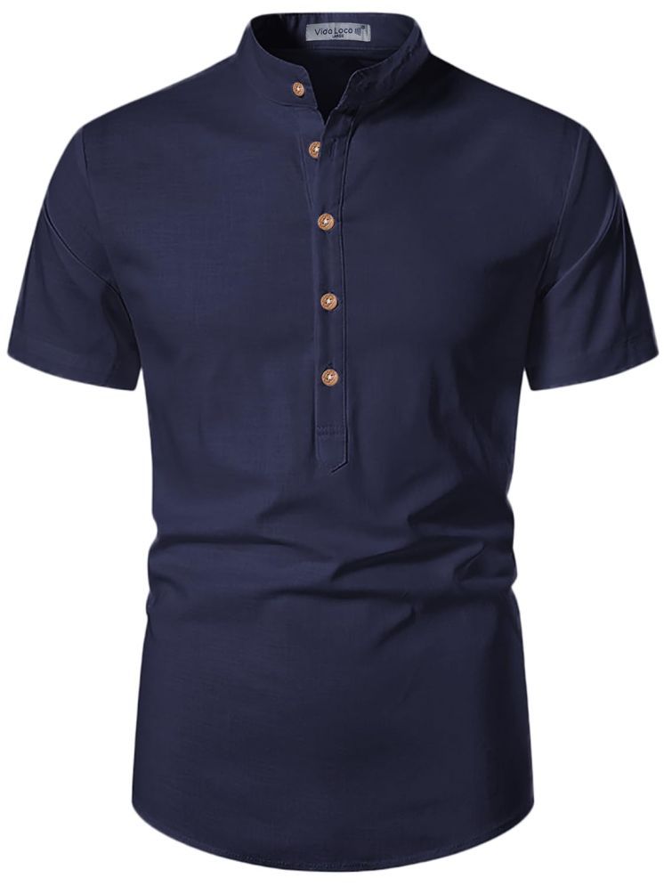     			Vida Loca Navy Blue Cotton Blend Men's Shirt Style Kurta ( Pack of 1 )