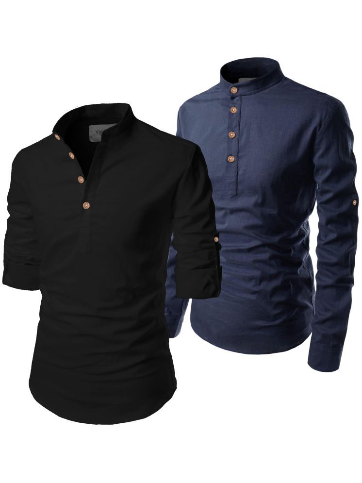     			Vida Loca Navy Blue Cotton Blend Men's Shirt Style Kurta ( Pack of 2 )