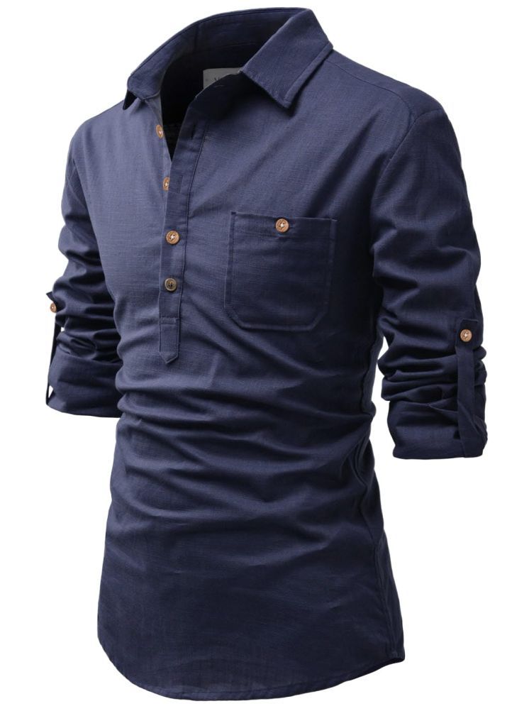     			Vida Loca Navy Blue Cotton Blend Men's Shirt Style Kurta ( Pack of 1 )