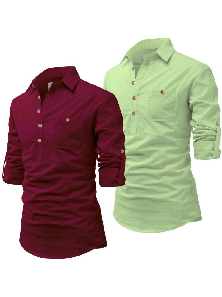     			Vida Loca Sea Green Cotton Blend Men's Shirt Style Kurta ( Pack of 2 )