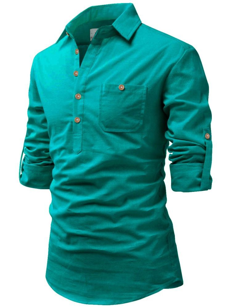     			Vida Loca Teal Cotton Blend Men's Shirt Style Kurta ( Pack of 1 )