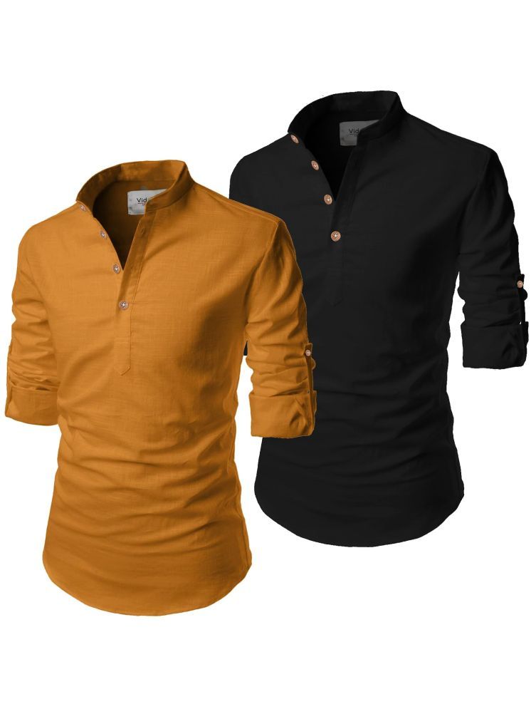     			Vida Loca Yellow Cotton Blend Men's Shirt Style Kurta ( Pack of 2 )