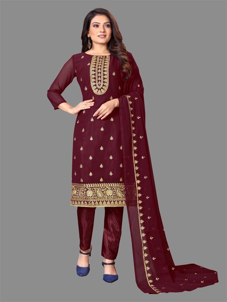     			Lady Shopi Unstitched Georgette Embroidered Dress Material - Maroon ( Pack of 1 )