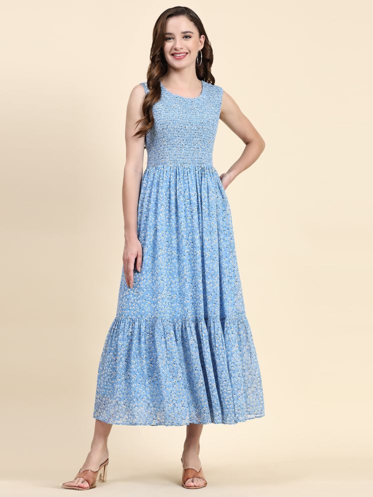     			TOOCHKI Georgette Printed Midi Women's Fit & Flare Dress - Light Blue ( Pack of 1 )