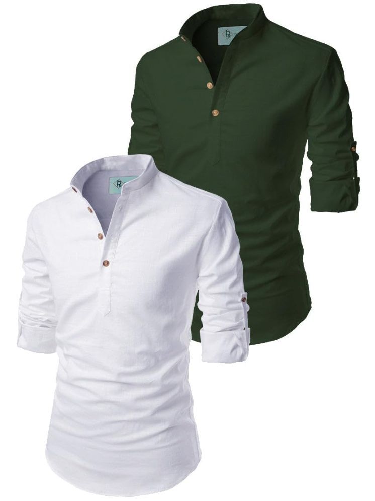     			TrendiVastra Green Cotton Blend Men's Shirt Style Kurta ( Pack of 2 )