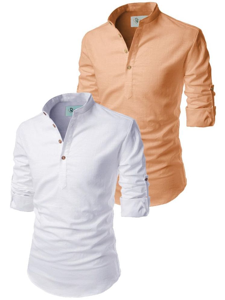     			TrendiVastra Orange Cotton Blend Men's Shirt Style Kurta ( Pack of 2 )