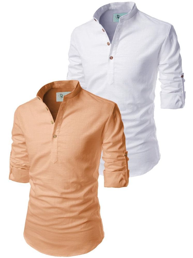     			TrendiVastra Orange Cotton Blend Men's Shirt Style Kurta ( Pack of 2 )