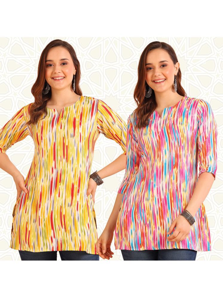     			DSK STUDIO Viscose Printed Straight Women's Kurti - Yellow ( Pack of 2 )