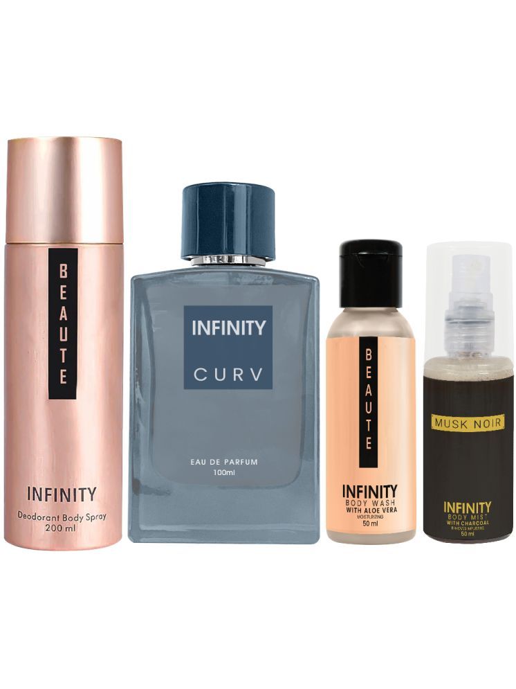     			Infinity Curv Perfume, Beaute Deodorant, Beaute Body Wash & Musk Noir Body Mist Pack of 4